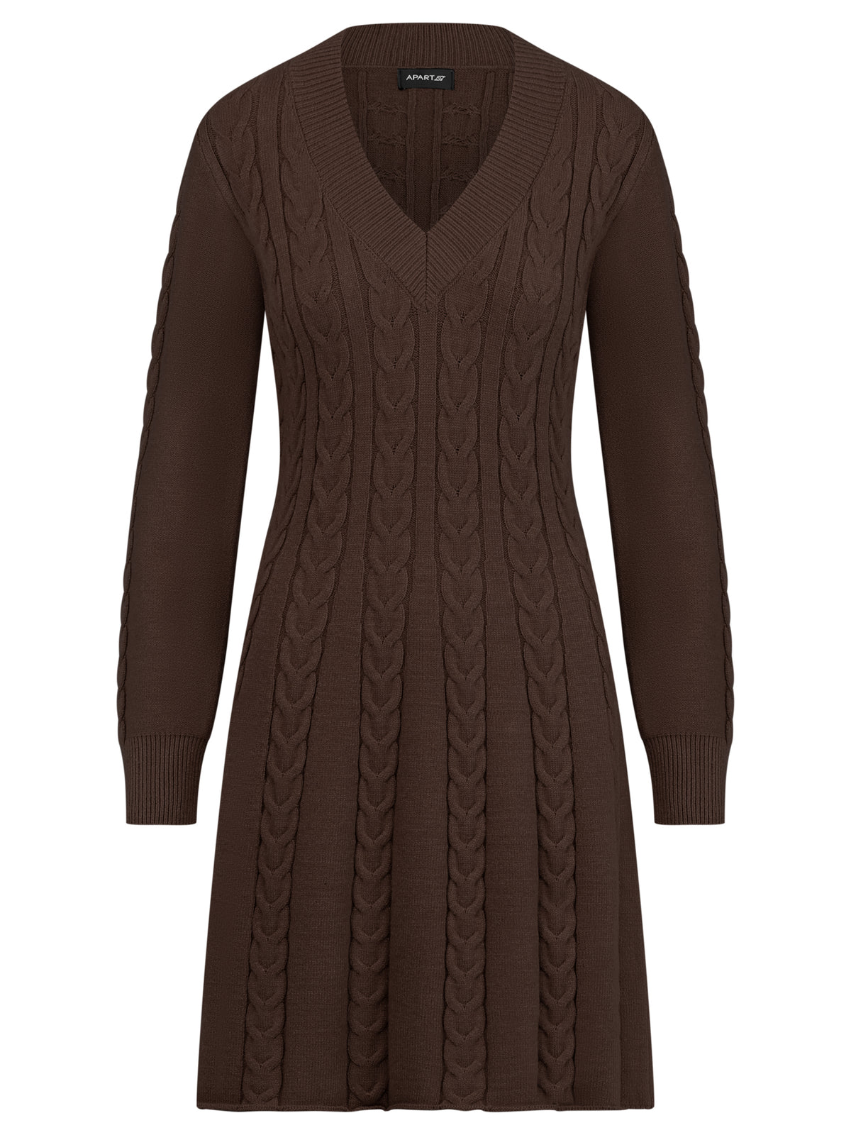 Strickkleid mit Zopfmuster und Kaschmiranteil | braun