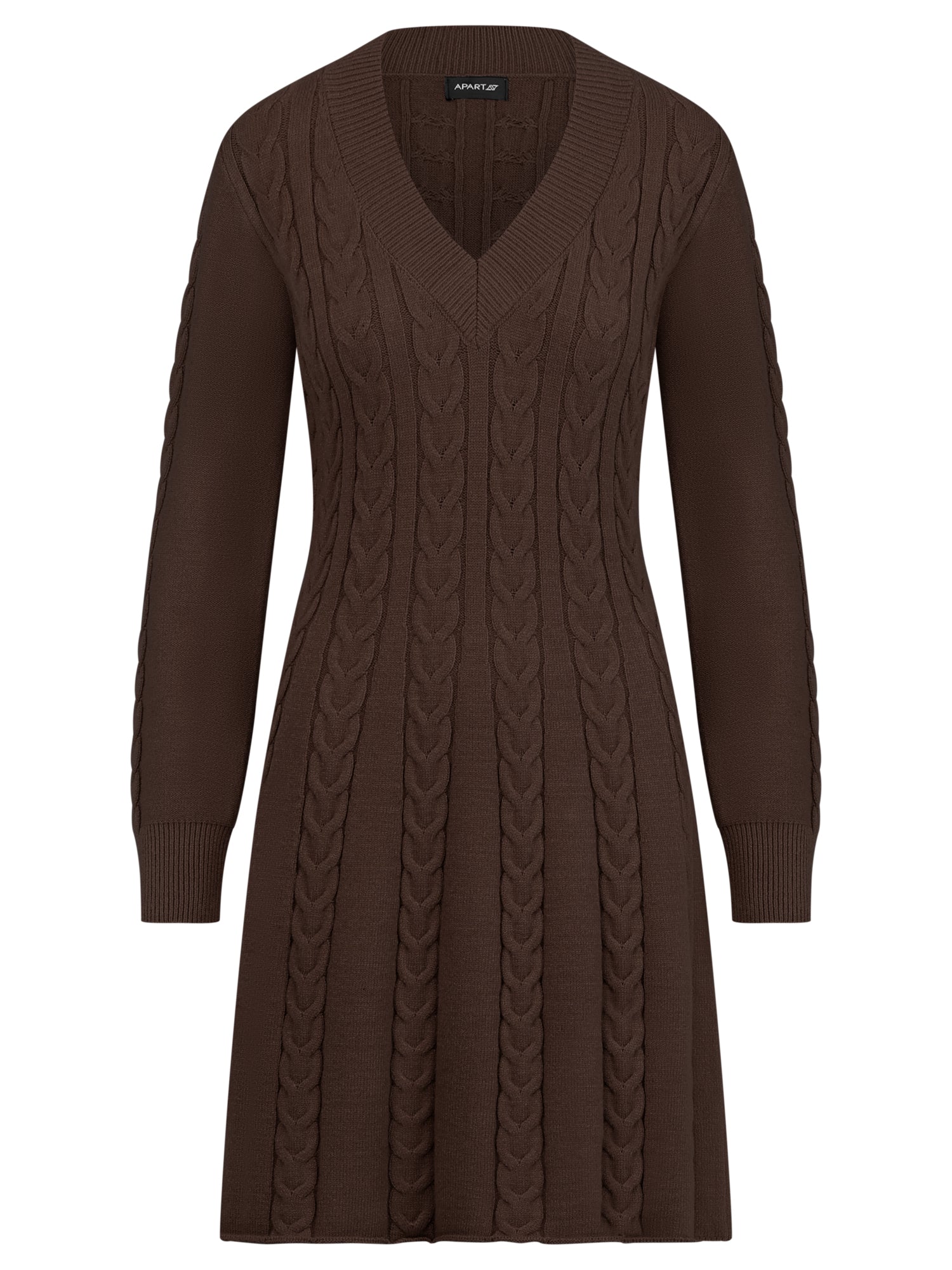 Strickkleid mit Zopfmuster und Kaschmiranteil | braun