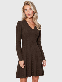 Strickkleid mit Zopfmuster und Kaschmiranteil | braun