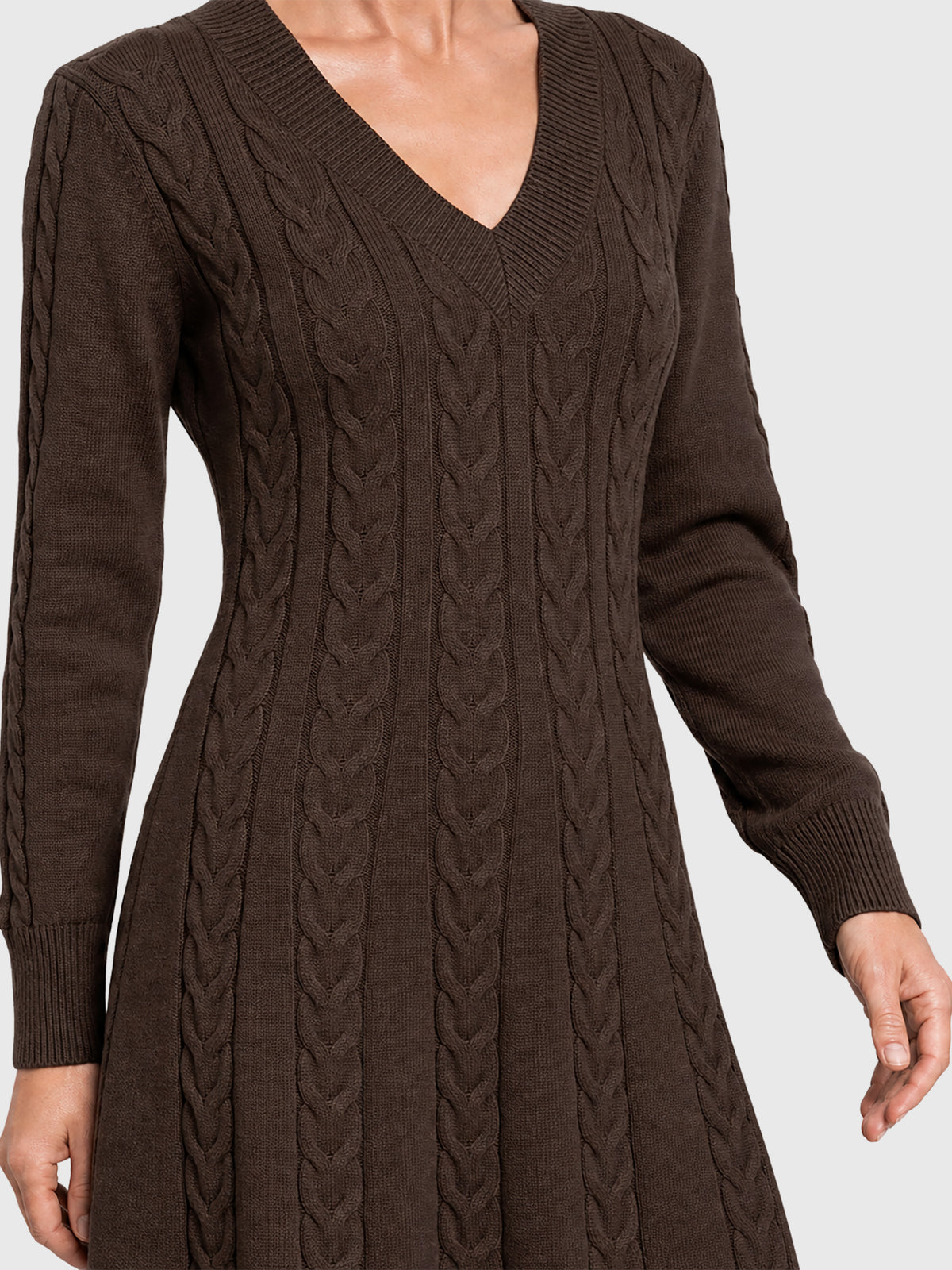 Strickkleid mit Zopfmuster und Kaschmiranteil | braun