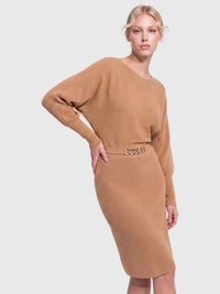 Strickkleid mit Fledermausärmeln und Kaschmiranteil | camel