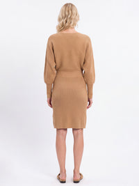 Strickkleid mit Fledermausärmeln und Kaschmiranteil | camel