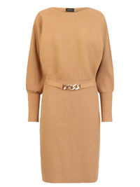 Strickkleid mit Fledermausärmeln und Kaschmiranteil | camel