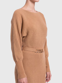 Strickkleid mit Fledermausärmeln und Kaschmiranteil | camel