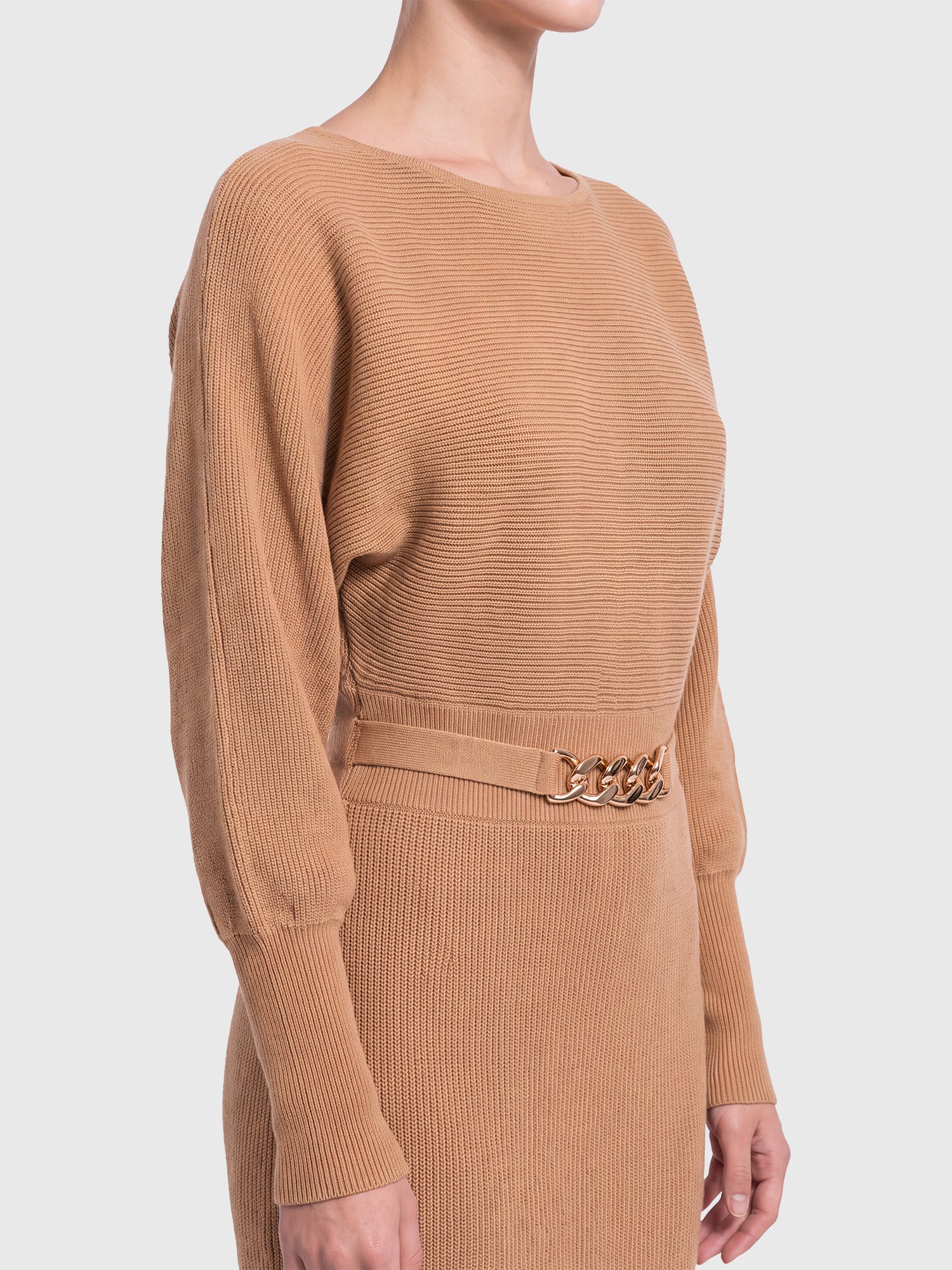 Strickkleid mit Fledermausärmeln und Kaschmiranteil | camel