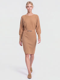 Strickkleid mit Fledermausärmeln und Kaschmiranteil | camel