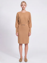 Strickkleid mit Fledermausärmeln und Kaschmiranteil | camel