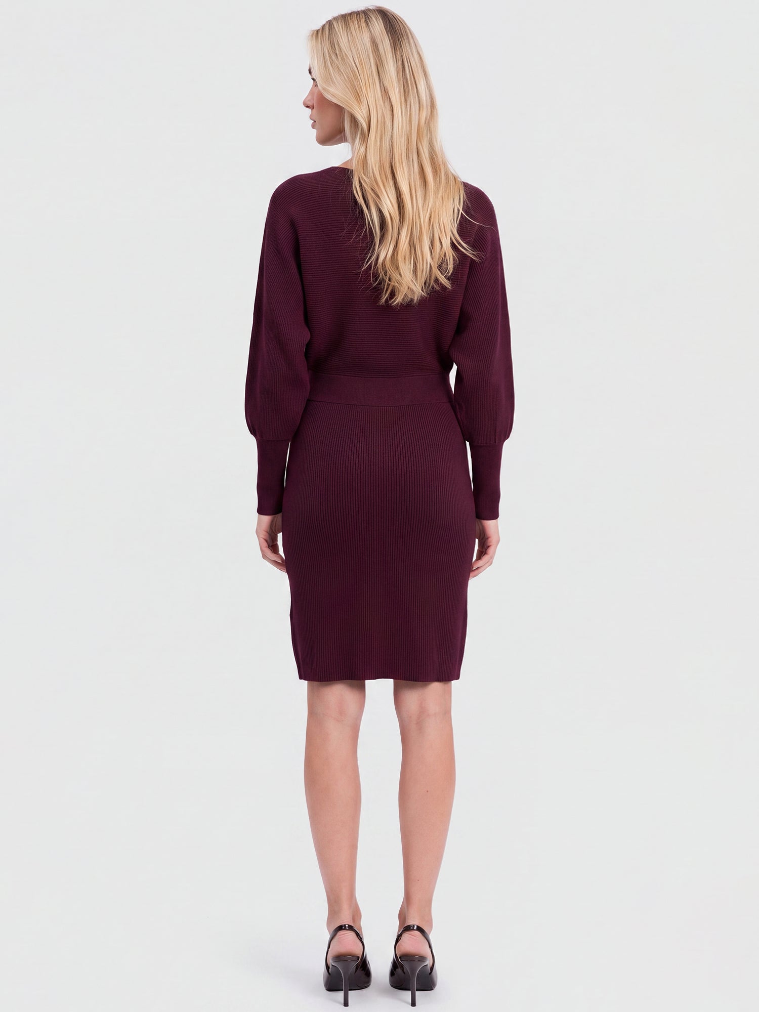 Strickkleid mit Fledermausärmeln und Kaschmiranteil | weinrot