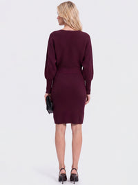 Strickkleid mit Fledermausärmeln und Kaschmiranteil | weinrot