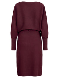 Strickkleid mit Fledermausärmeln und Kaschmiranteil | weinrot