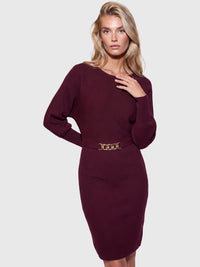 Strickkleid mit Fledermausärmeln und Kaschmiranteil | weinrot