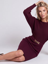 Strickkleid mit Fledermausärmeln und Kaschmiranteil | weinrot