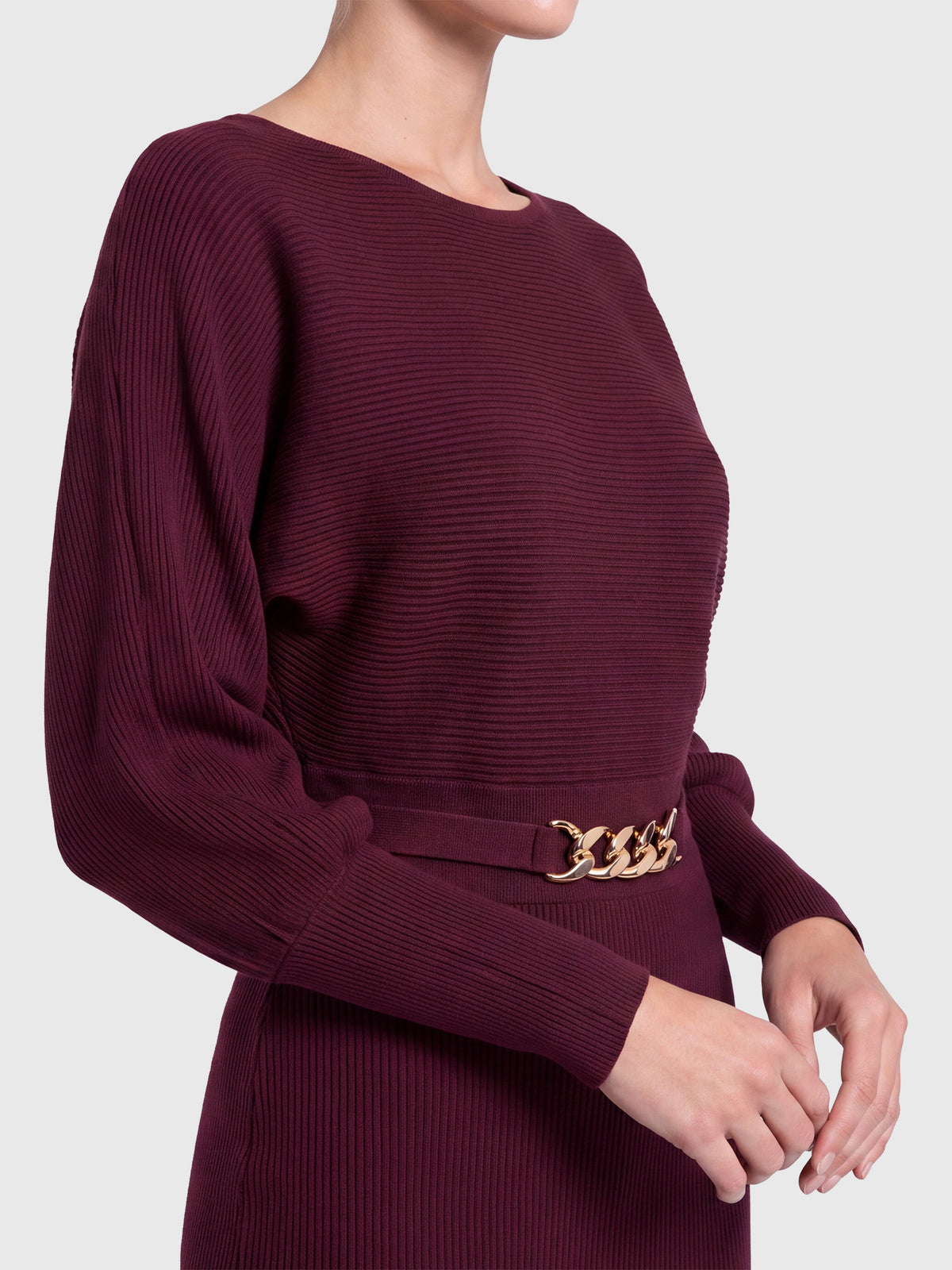 Strickkleid mit Fledermausärmeln und Kaschmiranteil | weinrot