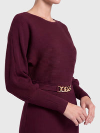 Strickkleid mit Fledermausärmeln und Kaschmiranteil | weinrot