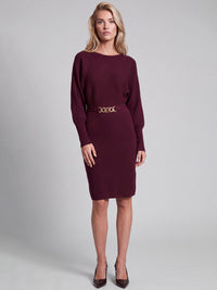 Strickkleid mit Fledermausärmeln und Kaschmiranteil | weinrot