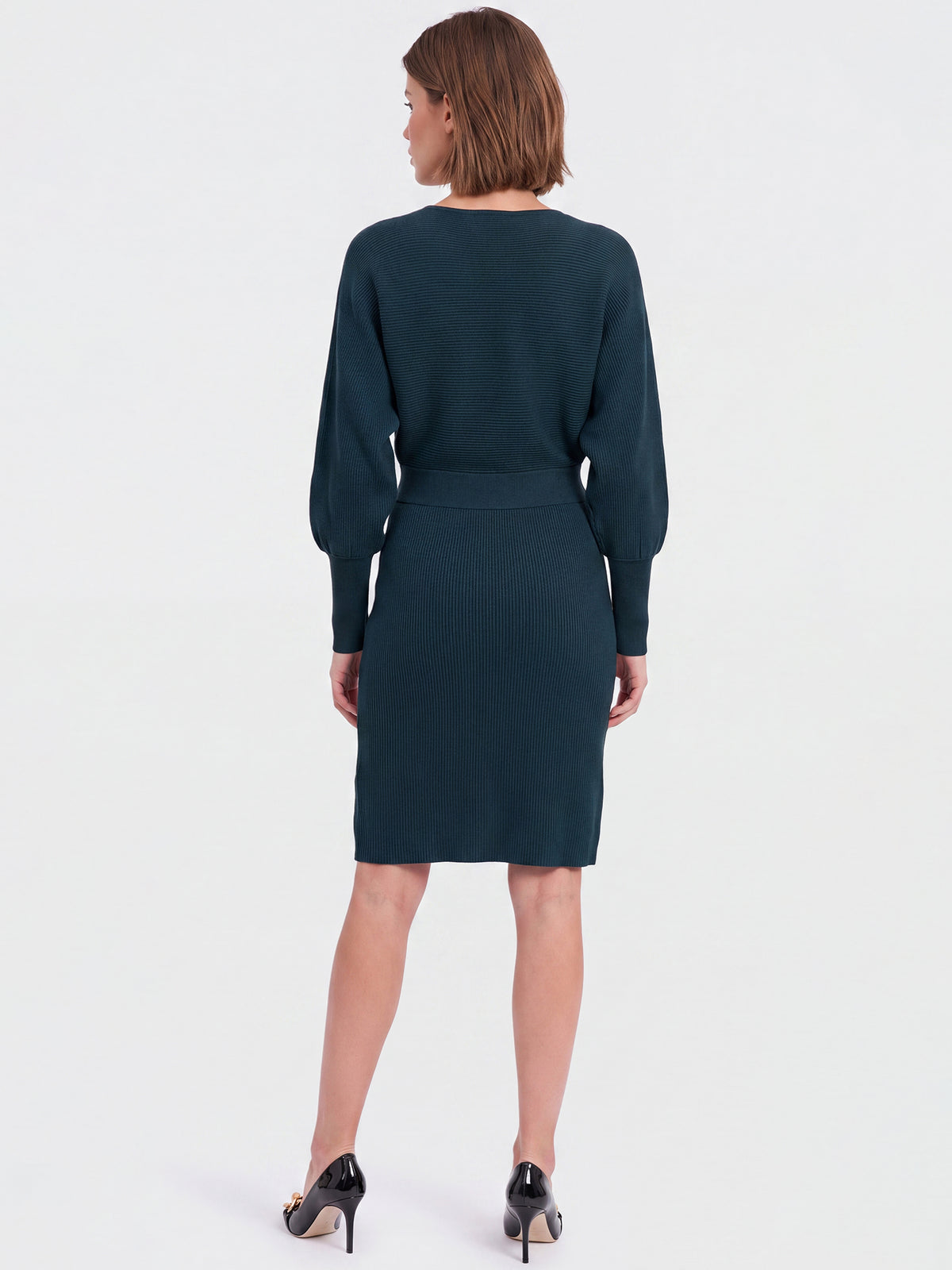 Strickkleid mit Fledermausärmeln und Kaschmiranteil | petrol