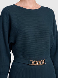 Strickkleid mit Fledermausärmeln und Kaschmiranteil | petrol