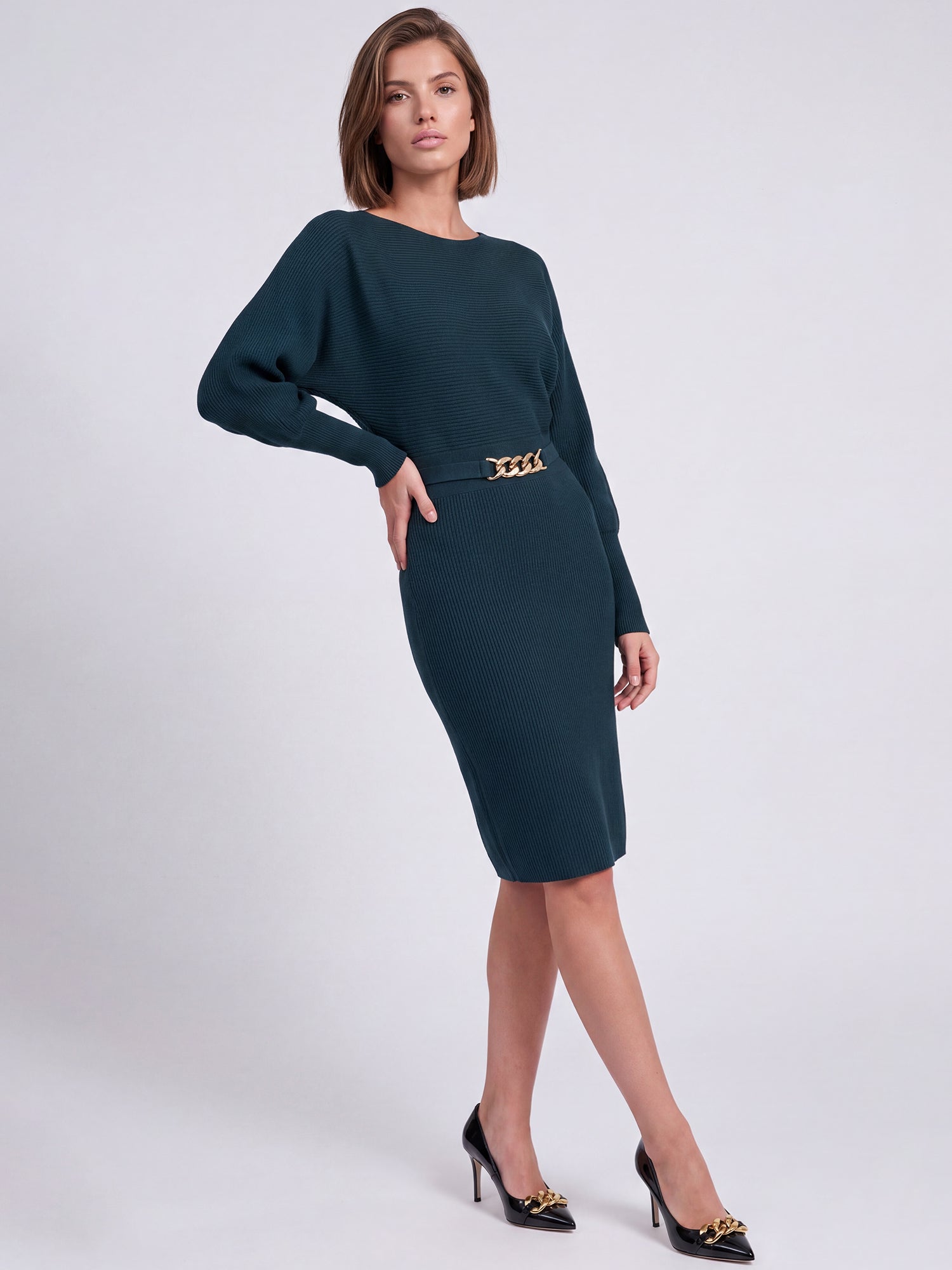Strickkleid mit Fledermausärmeln und Kaschmiranteil | petrol