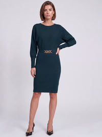 Strickkleid mit Fledermausärmeln und Kaschmiranteil | petrol