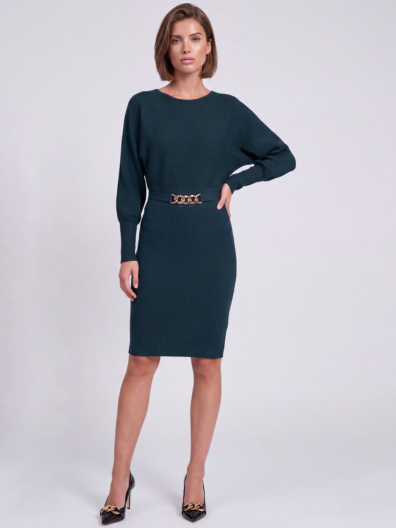 Strickkleid mit Fledermausärmeln und Kaschmiranteil | petrol