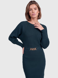 Strickkleid mit Fledermausärmeln und Kaschmiranteil | petrol