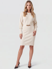 Strickkleid mit Fledermausärmeln und Kaschmiranteil | champagner