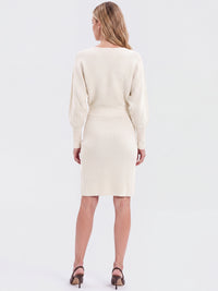 Strickkleid mit Fledermausärmeln und Kaschmiranteil | champagner