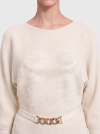 Strickkleid mit Fledermausärmeln und Kaschmiranteil | champagner