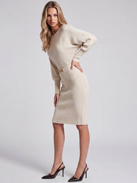Strickkleid mit Fledermausärmeln und Kaschmiranteil | champagner