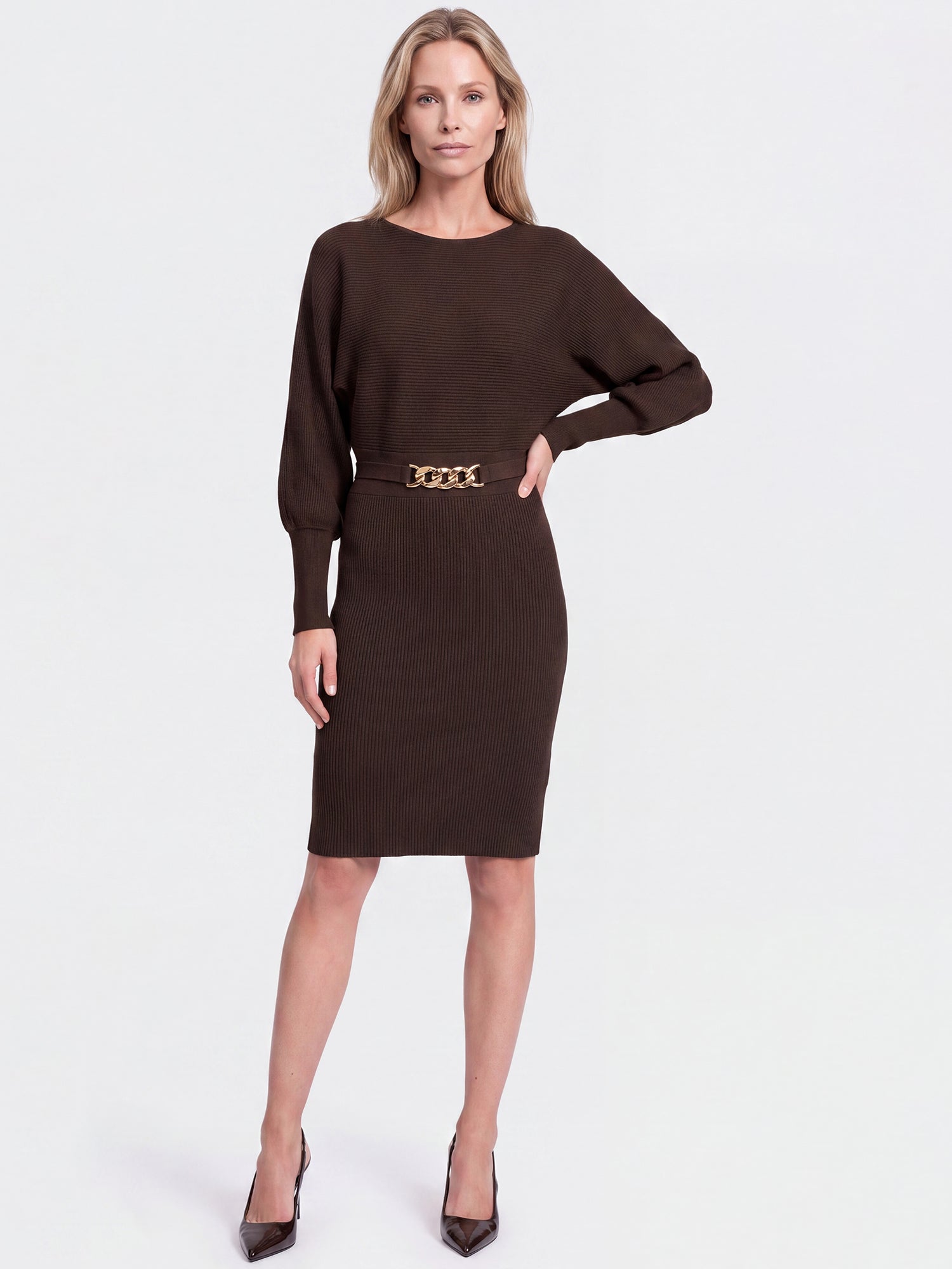Strickkleid mit Fledermausärmeln und Kaschmiranteil | braun