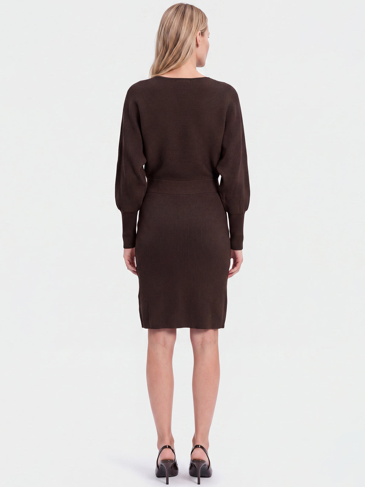 Strickkleid mit Fledermausärmeln und Kaschmiranteil | braun