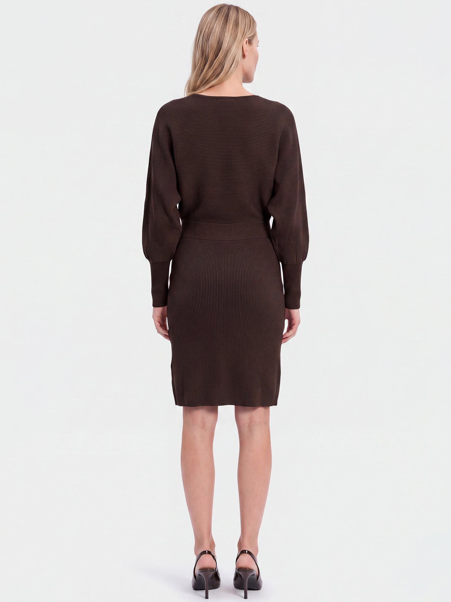 Strickkleid mit Fledermausärmeln und Kaschmiranteil | braun