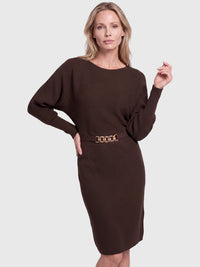 Strickkleid mit Fledermausärmeln und Kaschmiranteil | braun