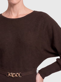 Strickkleid mit Fledermausärmeln und Kaschmiranteil | braun
