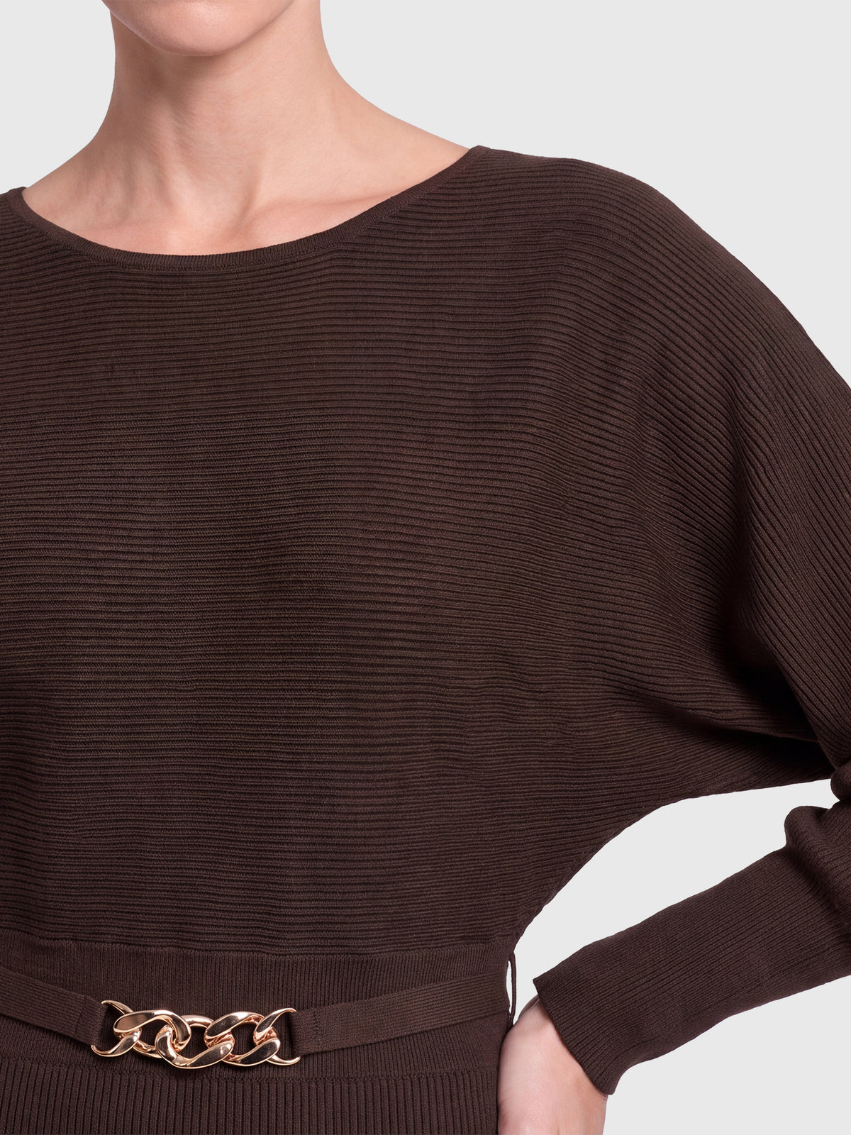 Strickkleid mit Fledermausärmeln und Kaschmiranteil | braun