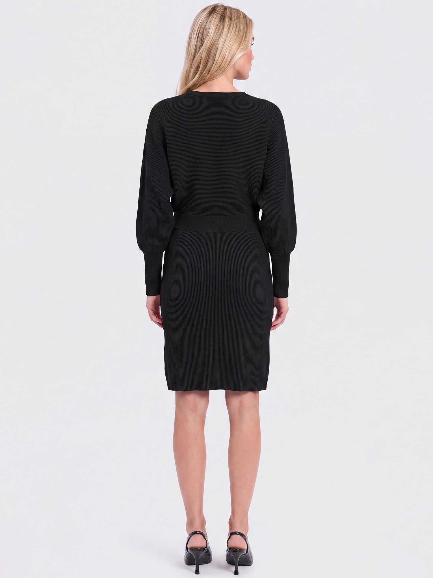 Strickkleid mit Fledermausärmeln und Kaschmiranteil | schwarz