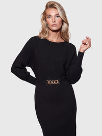 Strickkleid mit Fledermausärmeln und Kaschmiranteil | schwarz