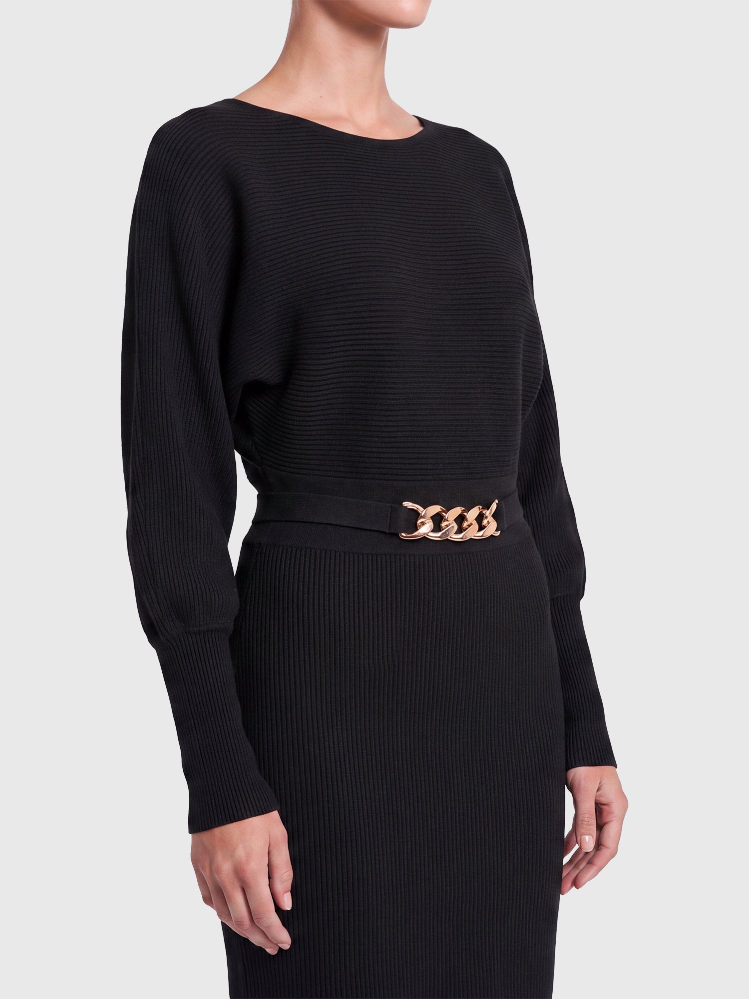 Strickkleid mit Fledermausärmeln und Kaschmiranteil | schwarz