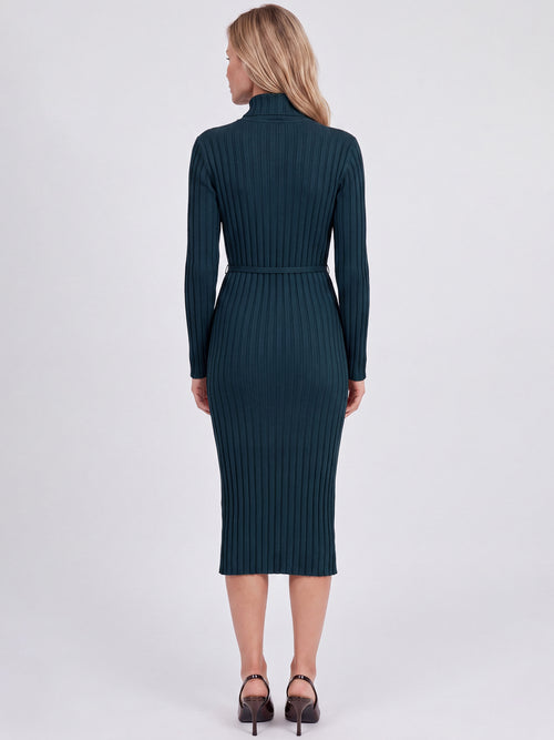Rippenstrickkleid mit Rollkragen und Strickgürtel | petrol image 1