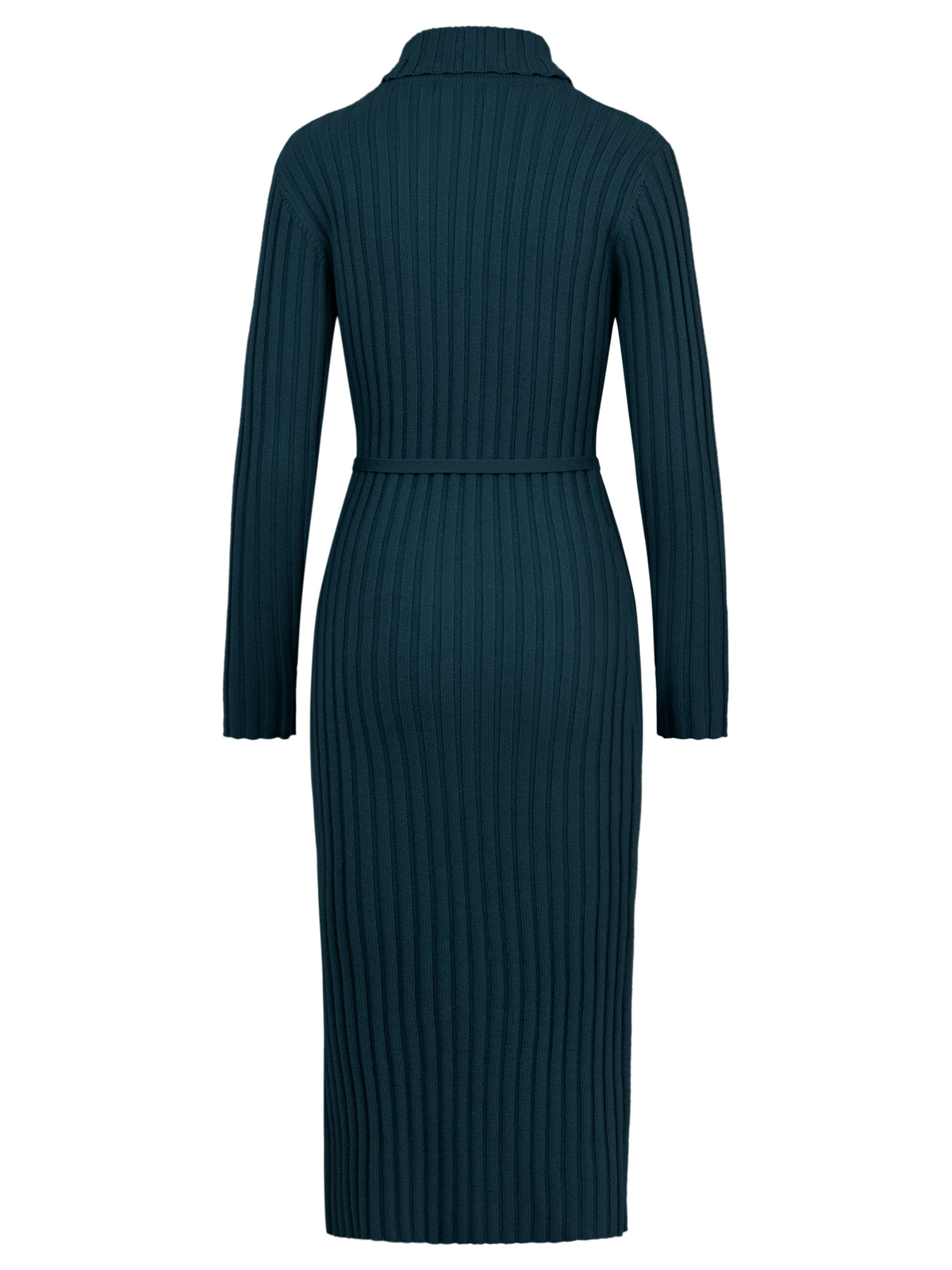 Rippenstrickkleid mit Rollkragen und Strickgürtel | petrol