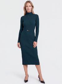 Rippenstrickkleid mit Rollkragen und Strickgürtel | petrol