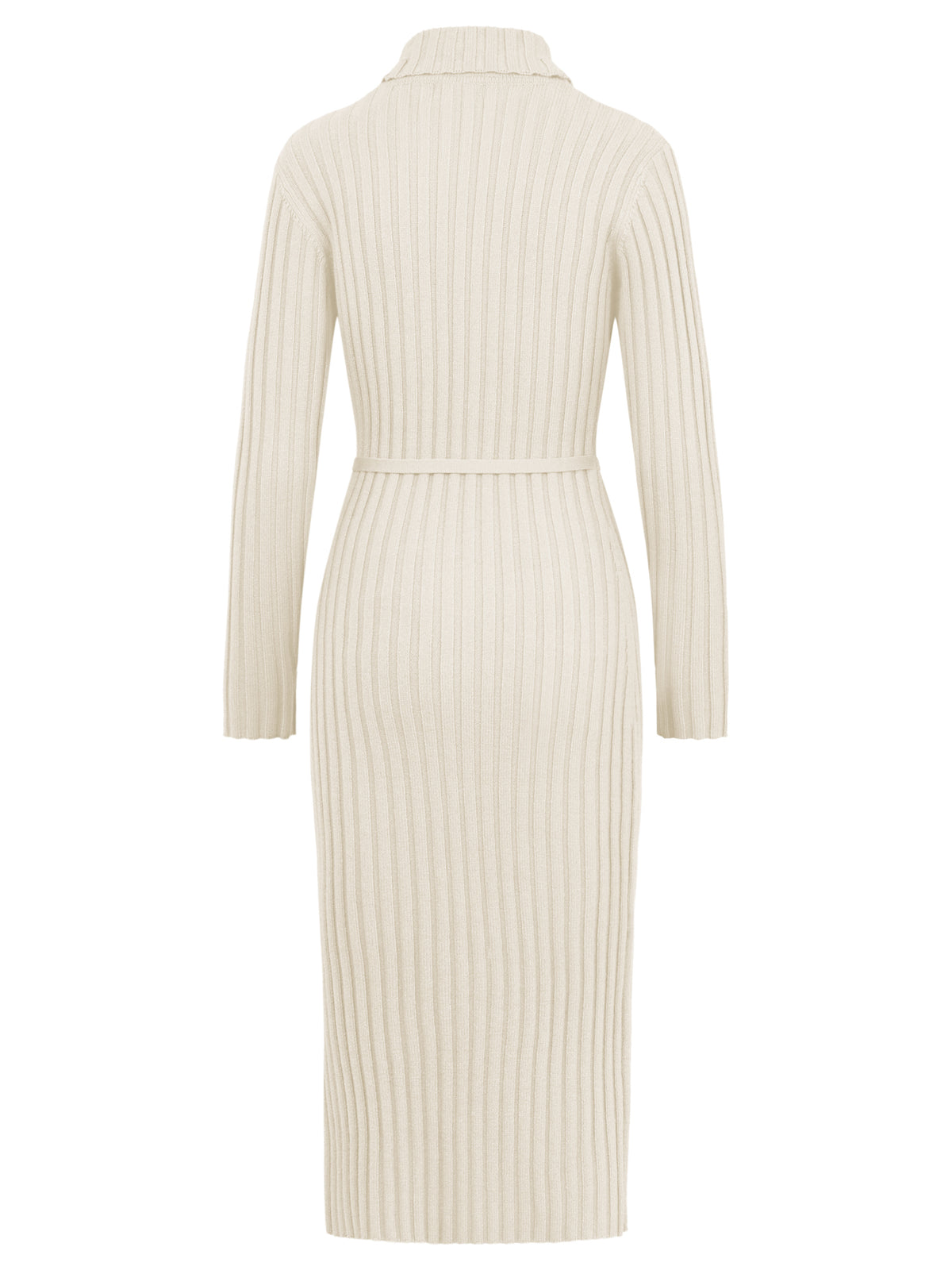 Rippenstrickkleid mit Rollkragen und Strickgürtel | champagner