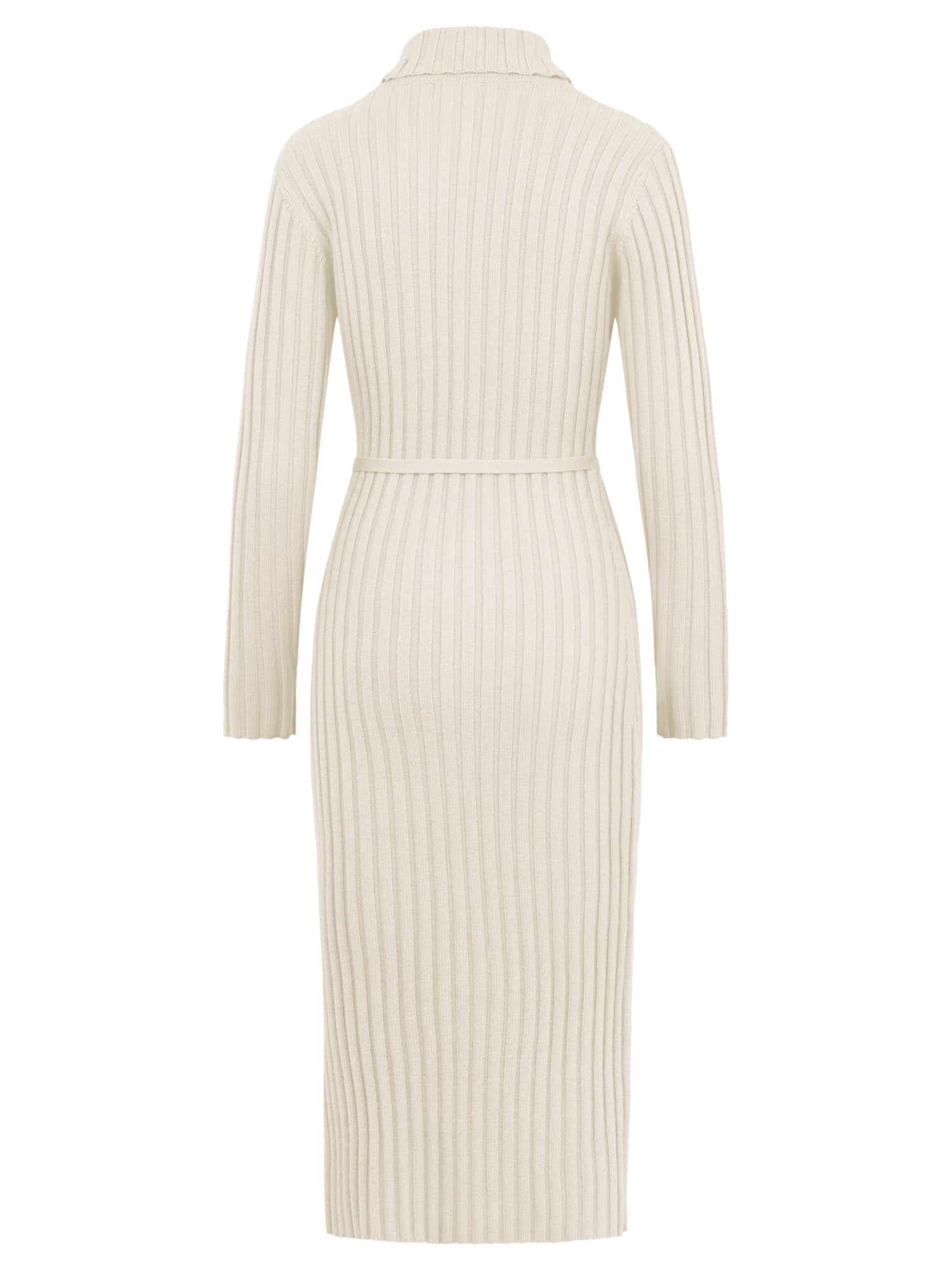 Rippenstrickkleid mit Rollkragen und Strickgürtel | champagner