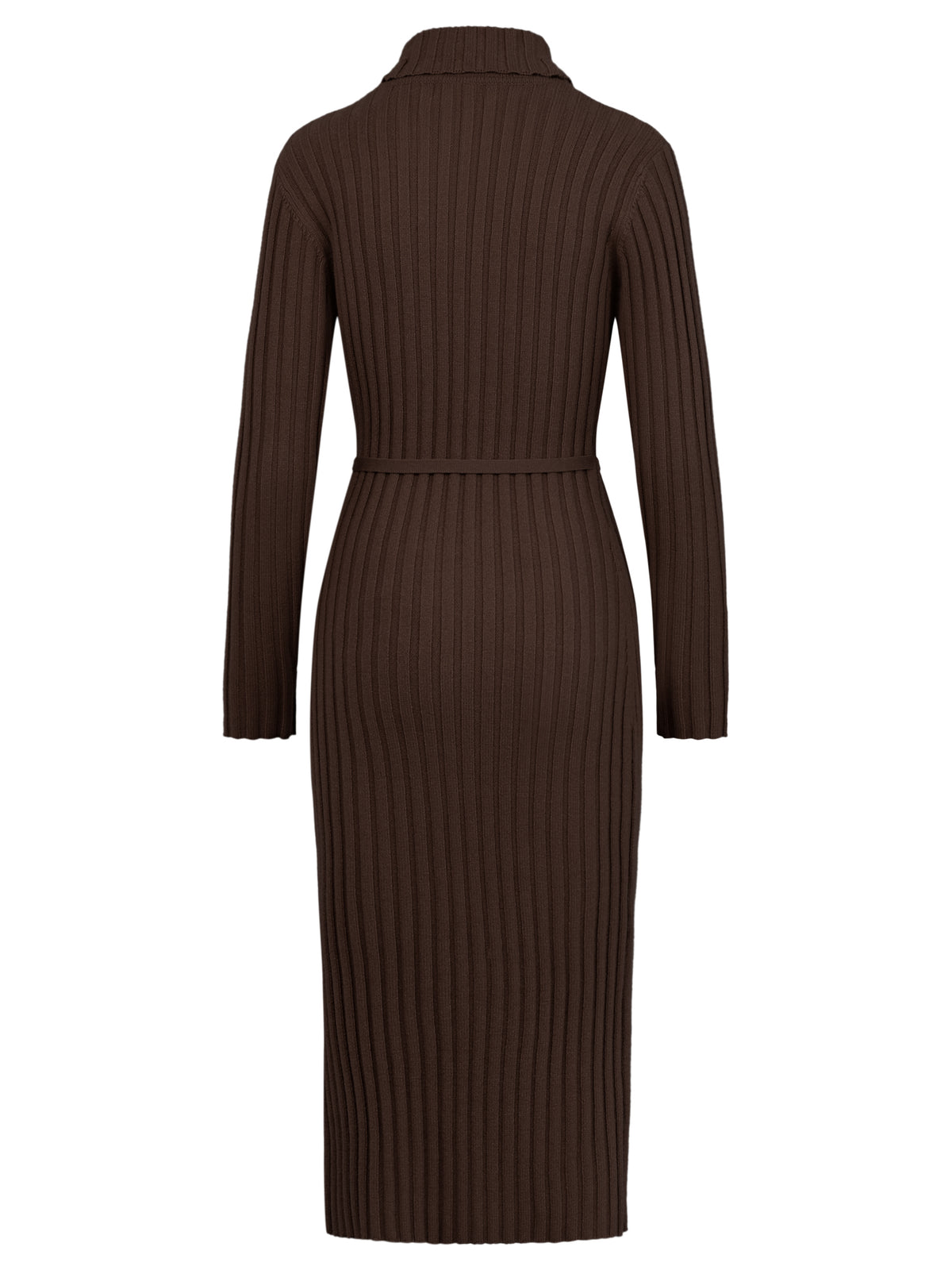 Rippenstrickkleid mit Rollkragen und Strickgürtel | braun