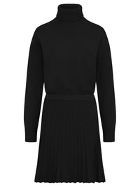 2-in-1 Strickkleid mit Rollkragen und Faltenrock | schwarz