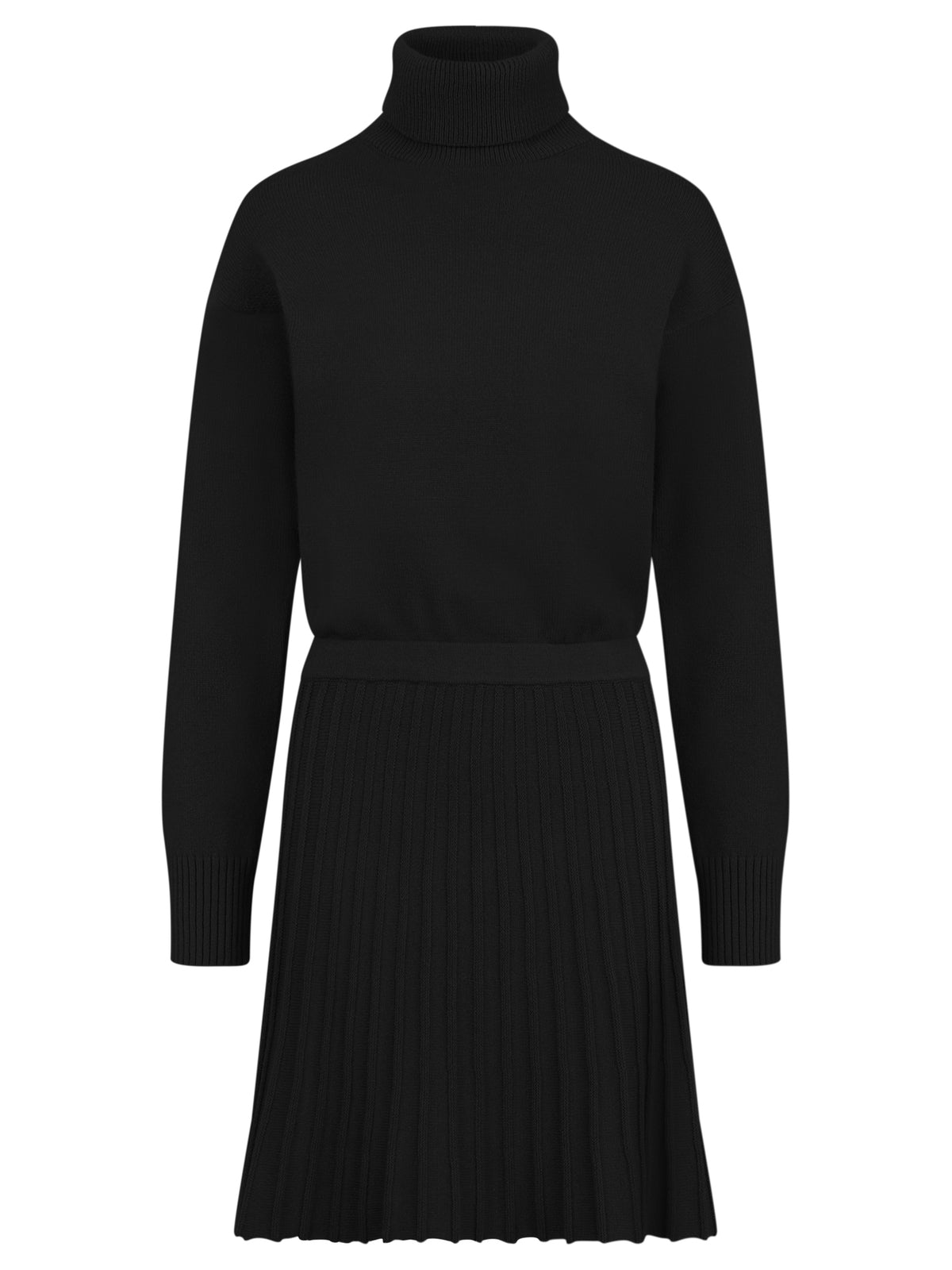 2-in-1 Strickkleid mit Rollkragen und Faltenrock | schwarz
