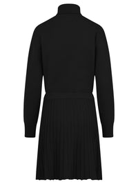 2-in-1 Strickkleid mit Rollkragen und Faltenrock | schwarz