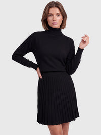 2-in-1 Strickkleid mit Rollkragen und Faltenrock | schwarz
