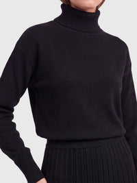2-in-1 Strickkleid mit Rollkragen und Faltenrock | schwarz
