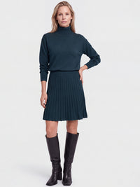 2-in-1 Strickkleid mit Rollkragen und Faltenrock | petrol